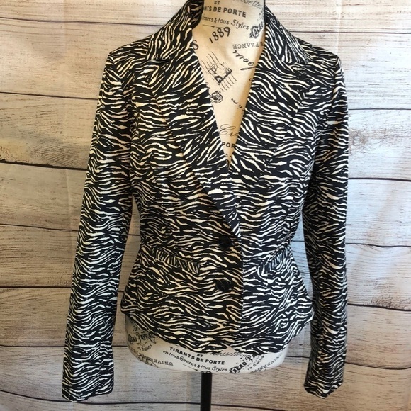 Sandro Studio Blazer Zebra Size Small Peplum Waist - Picture 1 of 11